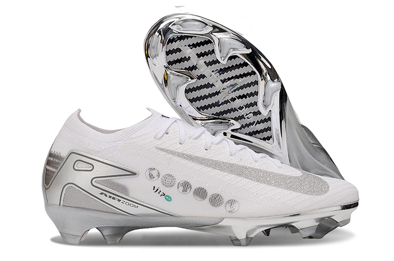 Chuteira Nike Air Zoom Mercurial Vapor 16 Elite FG - Branca e Prata