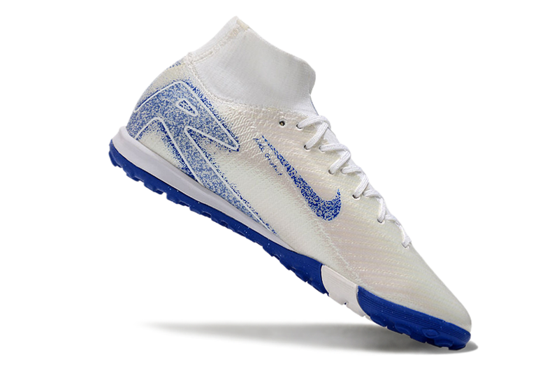 Chuteira Society Nike Air Zoom Mercurial Superfly 10 Elite TF - Branca e Azul