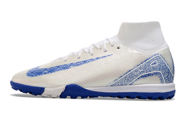 Chuteira Society Nike Air Zoom Mercurial Superfly 10 Elite TF - Branca e Azul