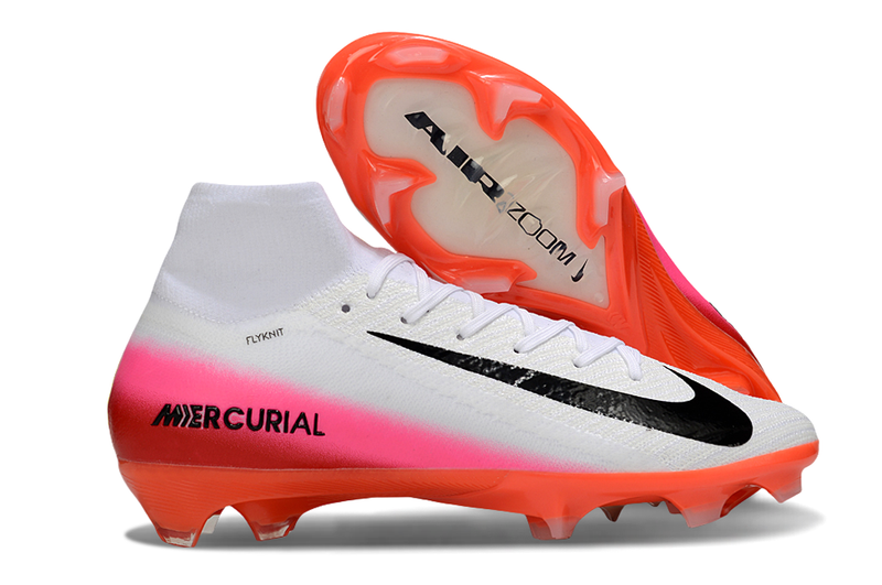 Chuteira Nike Air Zoom Mercurial Superfly 10 Elite FG - Branca, Rosa e Laranja