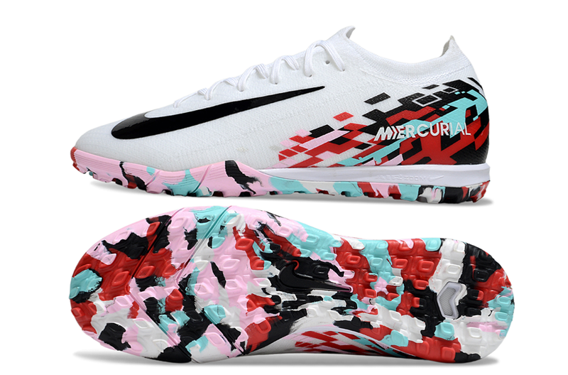 Chuteira Society Nike Air Zoom Mercurial Vapor 16 Elite TF - Branca, Vermelha e Preta
