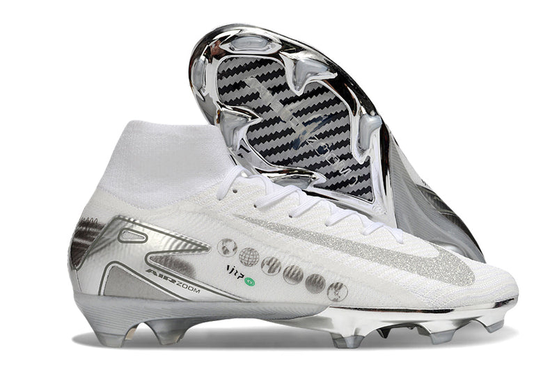 Chuteira Nike Air Zoom Mercurial Superfly 10 Elite FG - Branca e Prata