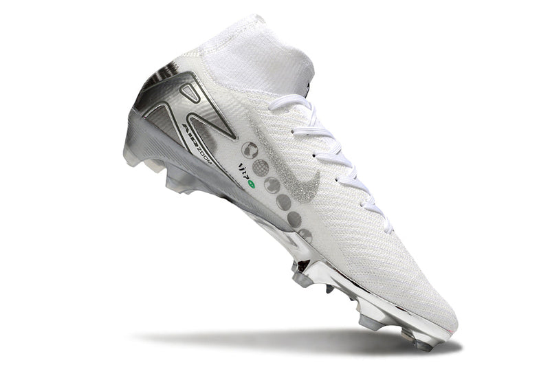 Chuteira Nike Air Zoom Mercurial Superfly 10 Elite FG - Branca e Prata