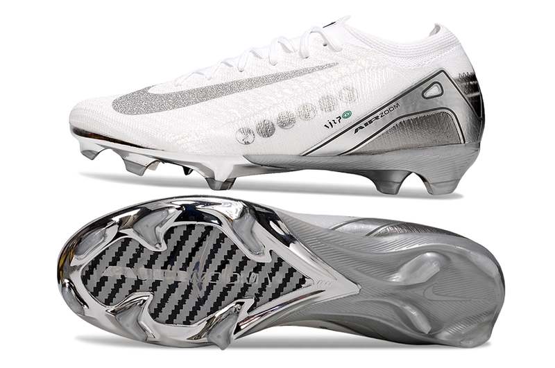 Chuteira Nike Air Zoom Mercurial Vapor 16 Elite FG - Branca e Prata