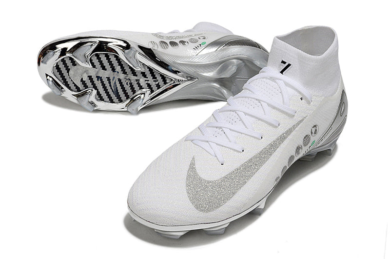 Chuteira Nike Air Zoom Mercurial Superfly 10 Elite FG - Branca e Prata