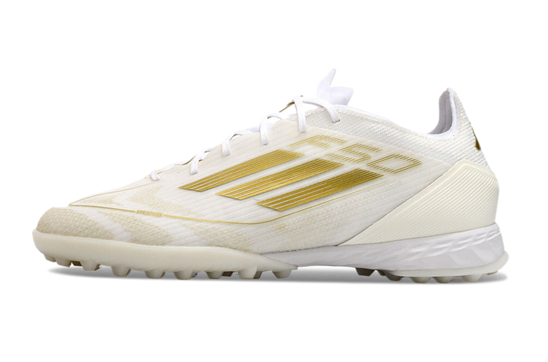 Chuteira Society Adidas F50.1 TF - Branca e Dourada